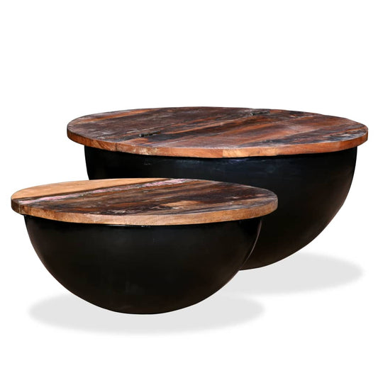 2-delige Salontafelset komvormig massief gerecycled hout zwart