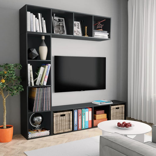 3-delige Boekenkast-/tv-meubelset 180x30x180 cm zwart