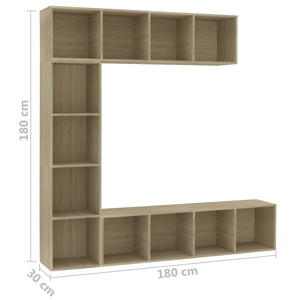 3-delige Boekenkast-/tv-meubelset 180x30x180 cm eikenkleurig