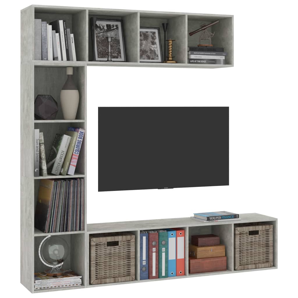 3-delige Boekenkast-/tv-meubelset 180x30x180 cm betongrijs