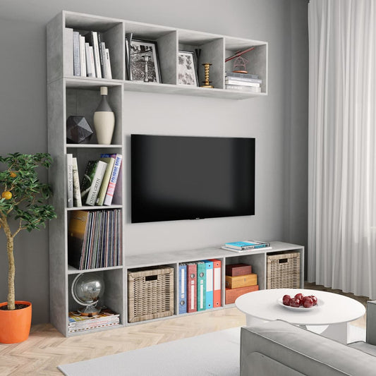 3-delige Boekenkast-/tv-meubelset 180x30x180 cm betongrijs