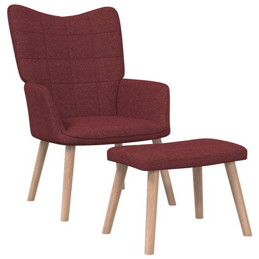 Relaxstoel met voetenbank stof wijnrood
