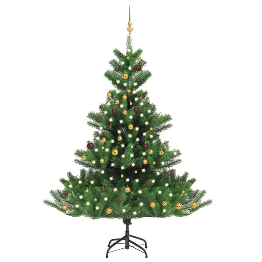 Kunstkerstboom Nordmann met LED's en kerstballen 240 cm groen