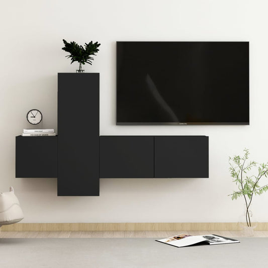 3-delige Tv-meubelset spaanplaat zwart