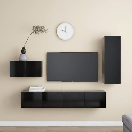 4-delige Tv-meubelset spaanplaat zwart