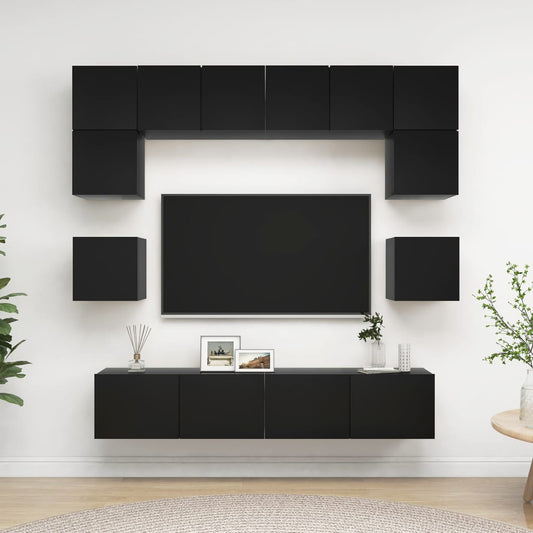 8-delige Tv-meubelset spaanplaat zwart