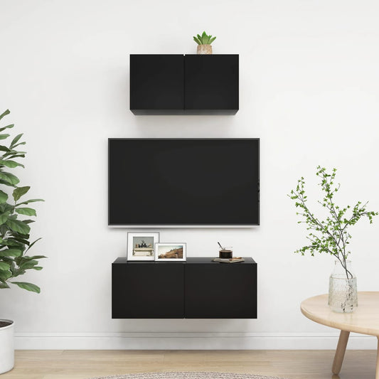 2-delige Tv-meubelset spaanplaat zwart