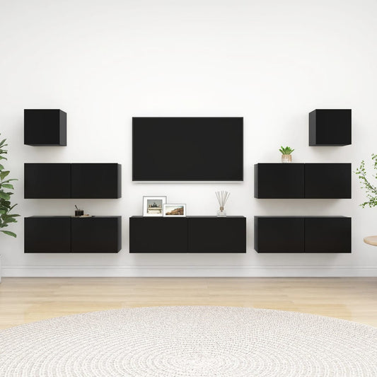 7-delige Tv-meubelset spaanplaat zwart
