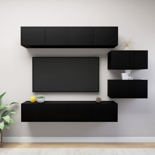 6-delige Tv-meubelset spaanplaat zwart
