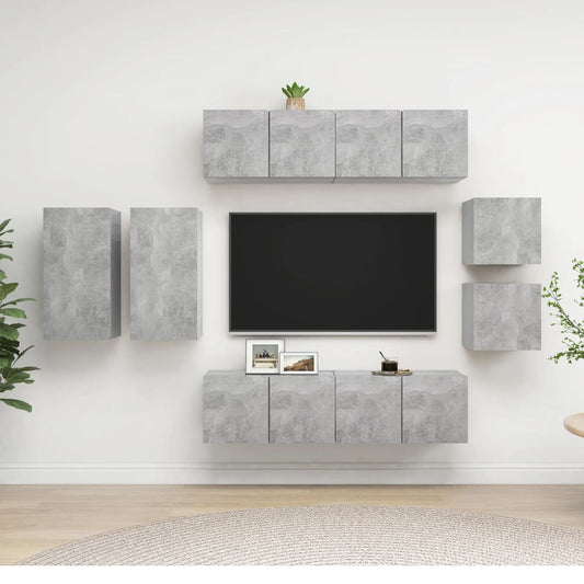 8-delige Tv-meubelset spaanplaat betongrijs