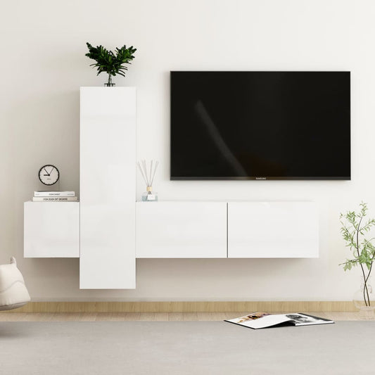 3-delige Tv-meubelset spaanplaat hoogglans wit
