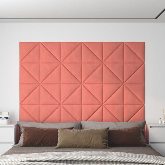 Wandpanelen 12 st 0,54 m² 30x30 cm fluweel roze