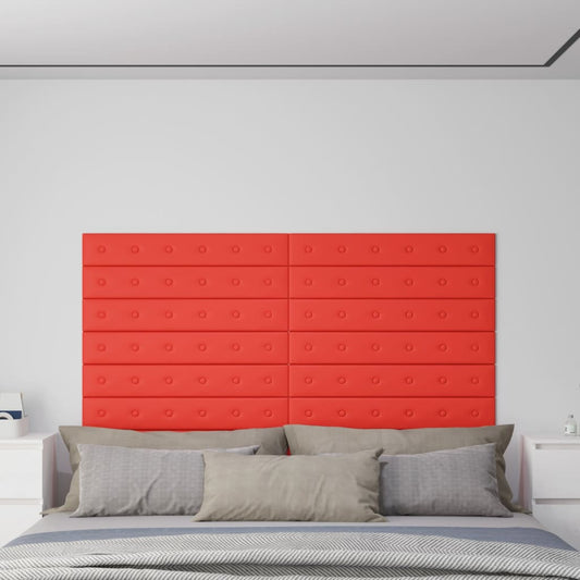 Wandpanelen 12 st 1,62 m² 90x15 cm kunstleer rood