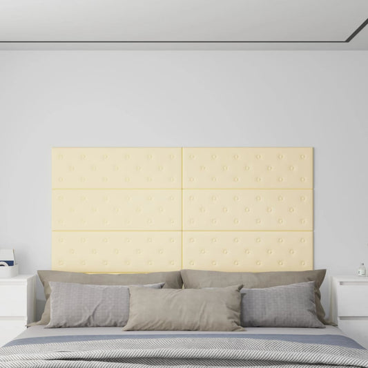 Wandpanelen 12 st 3,24 m² 90x30 cm kunstleer crèmekleurig