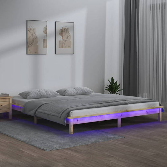 Bedframe LED massief hout 180x200 cm