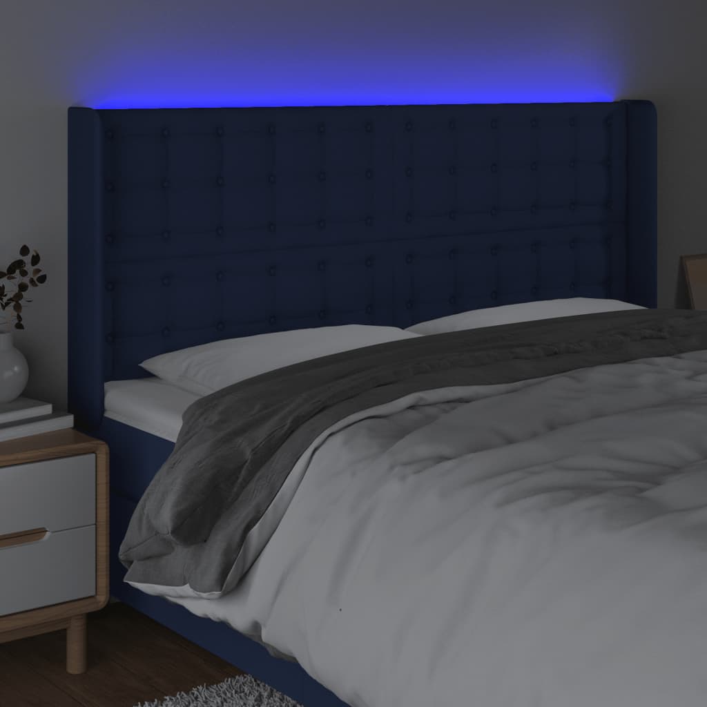 Hoofdbord LED 183x16x118/128 cm stof blauw