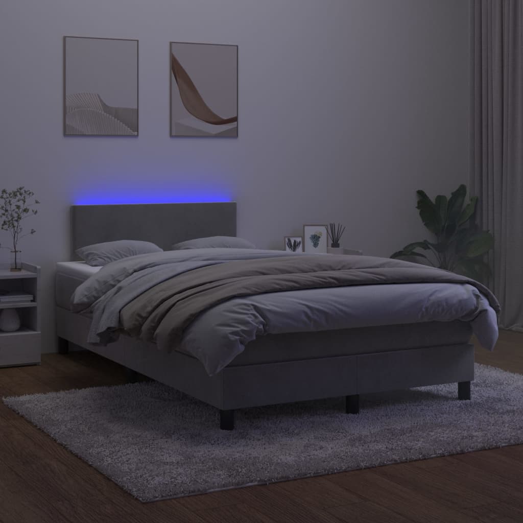 Boxspring met matras en LED fluweel lichtgrijs 120x200 cm