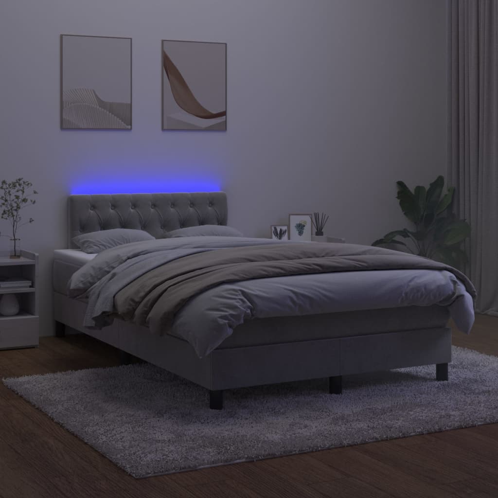Boxspring met matras en LED fluweel lichtgrijs 120x200 cm