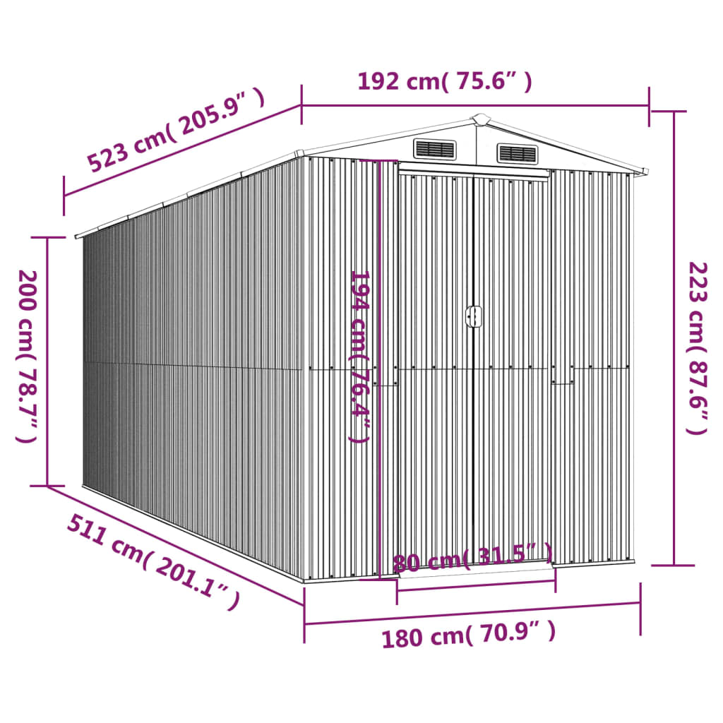 Tuinschuur 192x523x223 cm gegalvaniseerd staal antracietkleurig