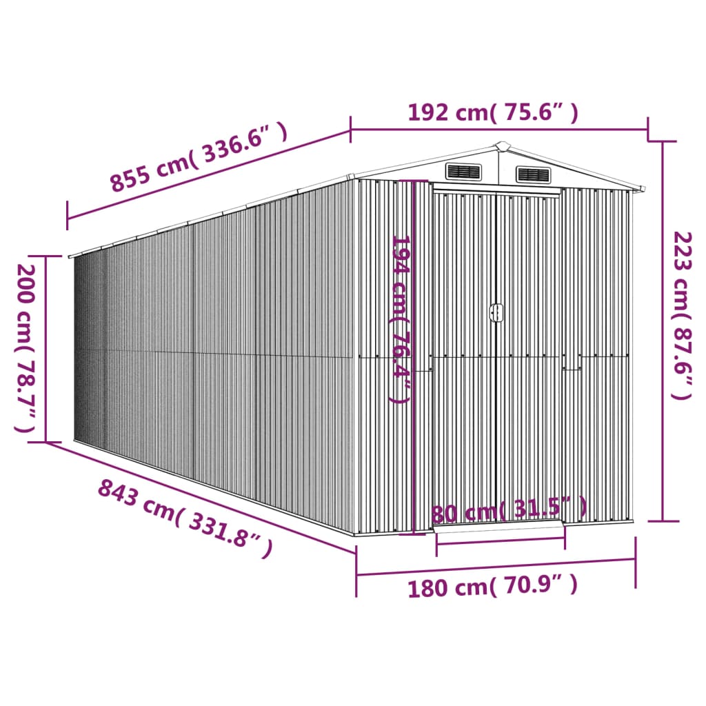 Tuinschuur 192x855x223 cm gegalvaniseerd staal antracietkleurig