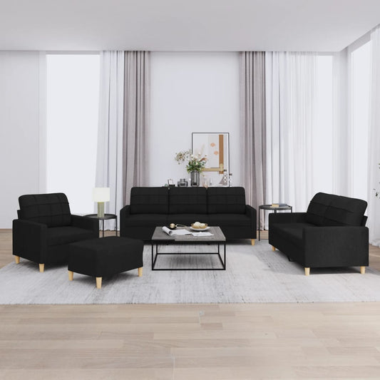 4-delige loungeset met kussens stof zwart