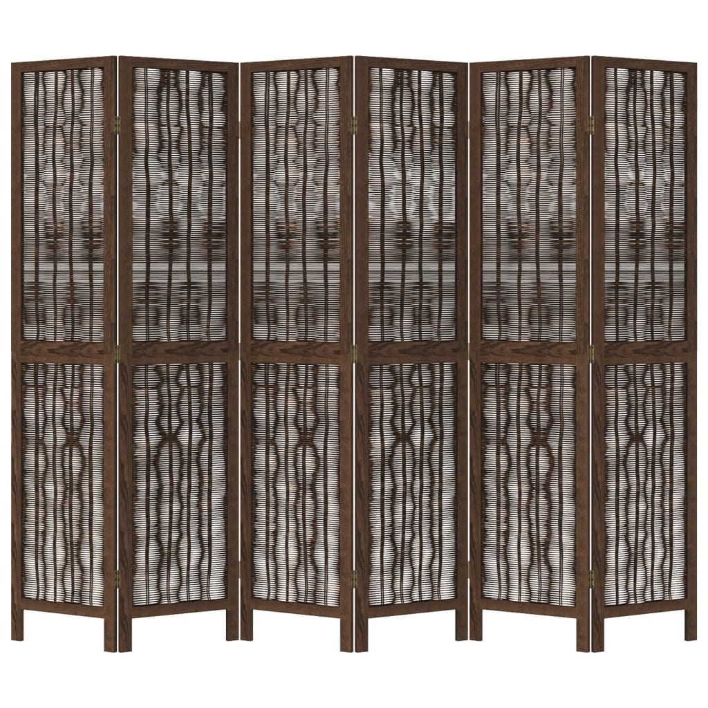 Kamerscherm met 6 panelen massief paulowniahout donkerbruin