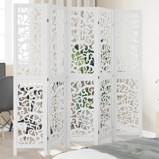 Kamerscherm met 5 panelen massief paulowniahout wit