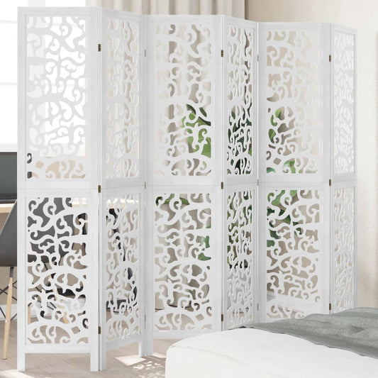 Kamerscherm met 6 panelen massief paulowniahout wit
