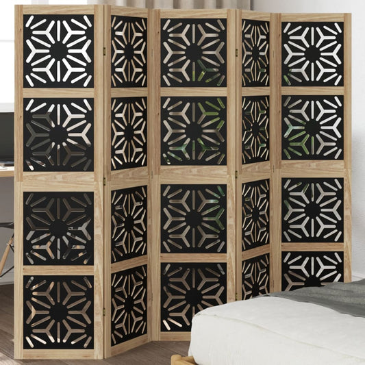 Kamerscherm met 5 panelen massief paulowniahout bruin en zwart