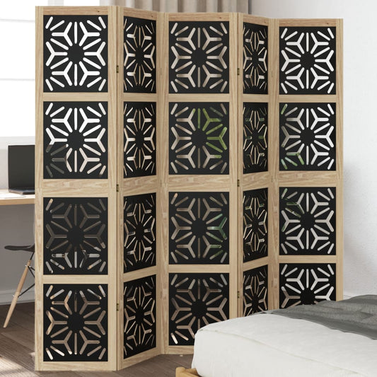 Kamerscherm met 5 panelen massief paulowniahout bruin en zwart
