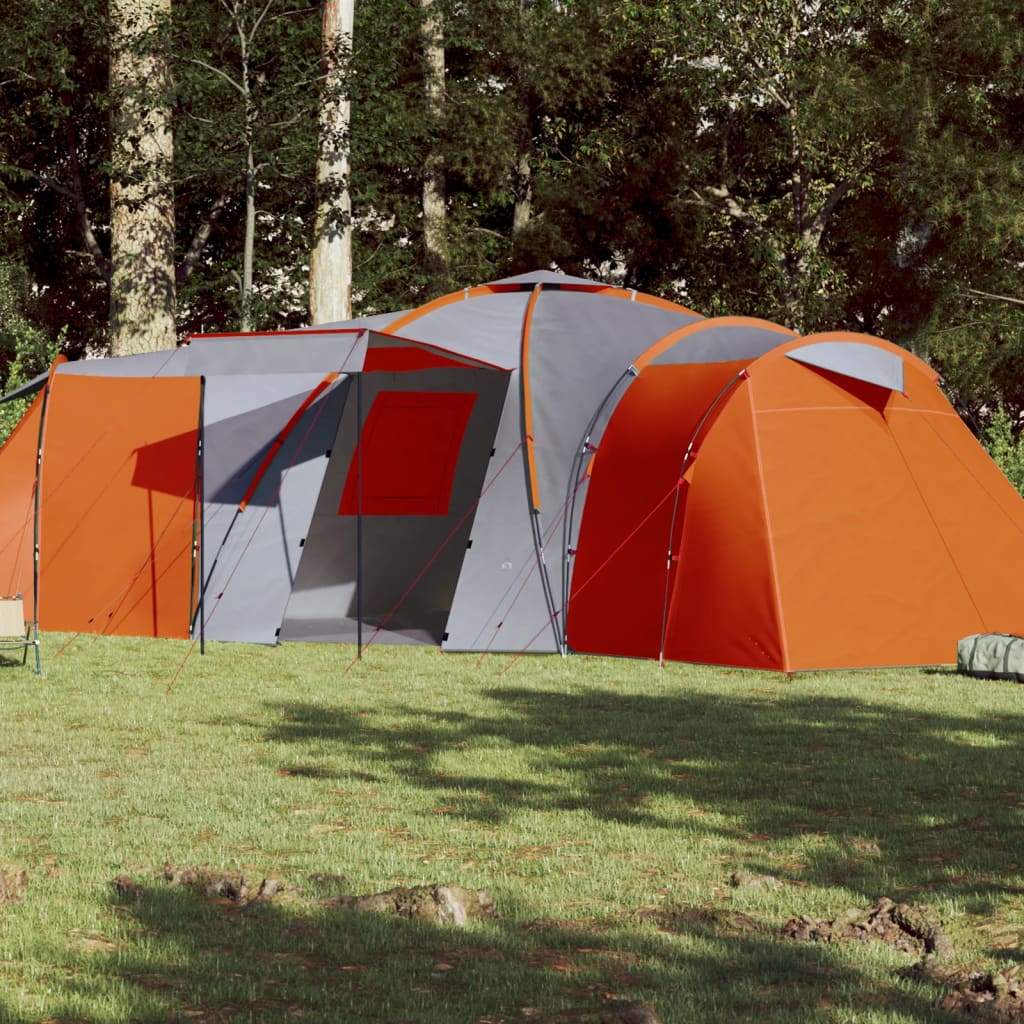 Tent 12-persoons 840x720x200 cm 185T taft grijs en oranje