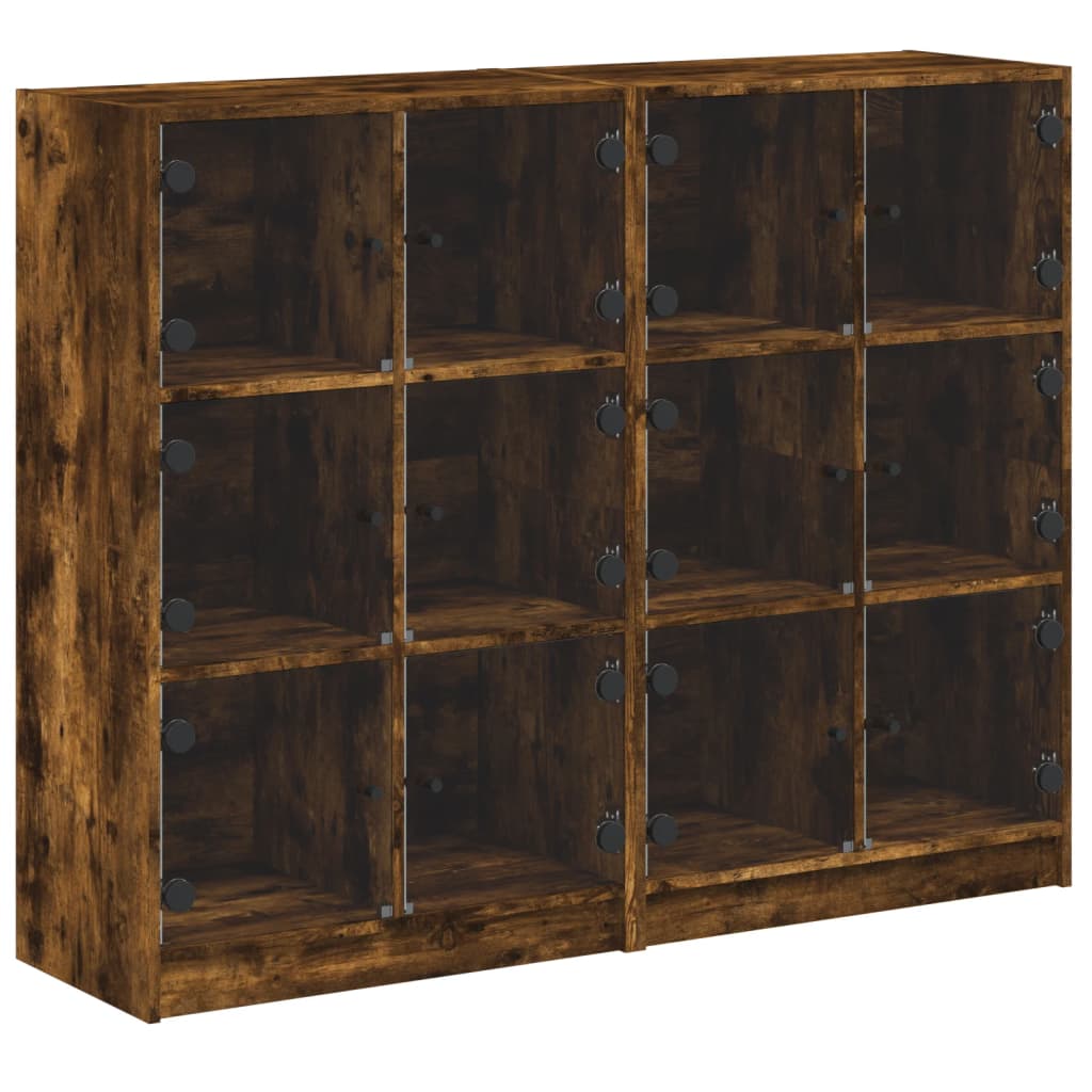 Boekenkast met deuren 136x37x109 cm hout gerookt eikenkleurig