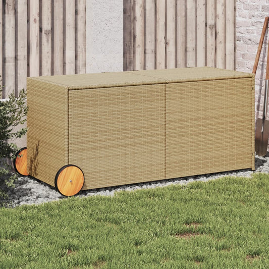 Tuinbox met wielen 283 L poly rattan gemengd beige