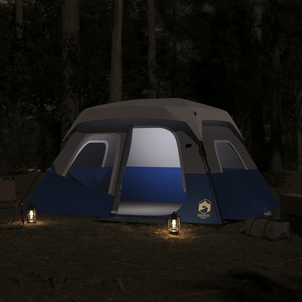 Tent 6-persoons waterdicht met LED lichtblauw