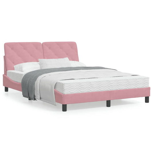 Bed met matras fluweel roze 140x190 cm