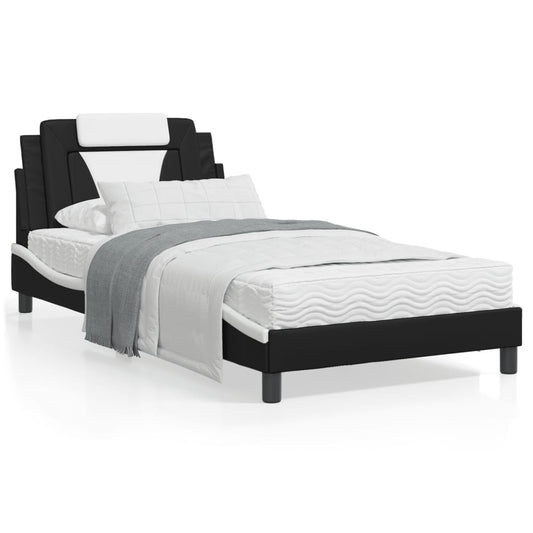 Bed met matras kunstleer zwart en wit 100x200 cm