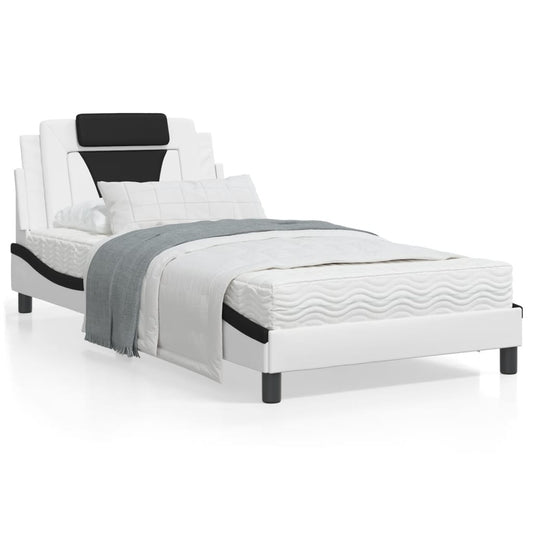 Bed met matras kunstleer wit en zwart 100x200 cm