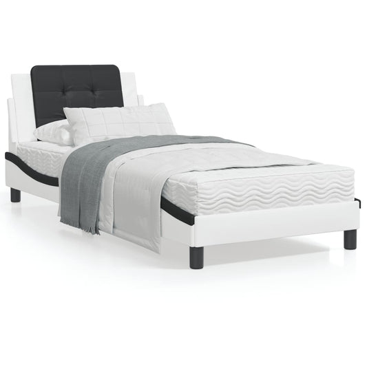 Bed met matras kunstleer zwart en wit 90x200 cm