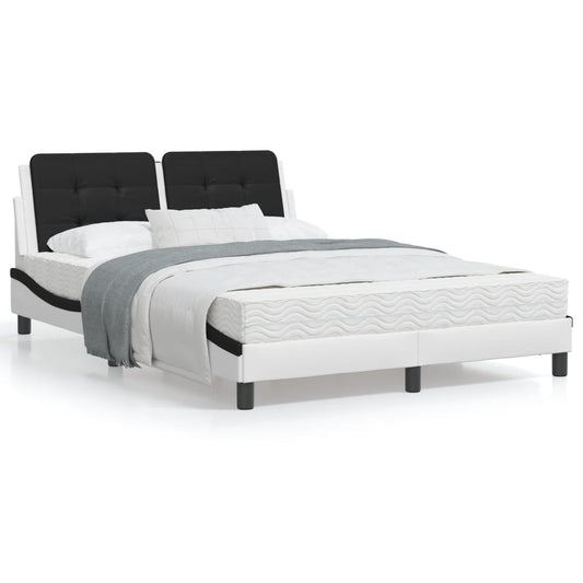 Bed met matras kunstleer wit en zwart 140x190 cm