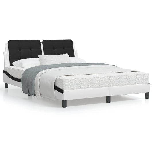 Bed met matras kunstleer wit en zwart 140x200 cm