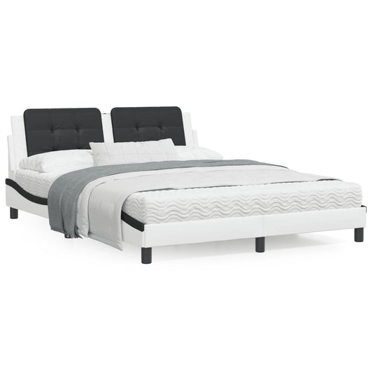 Bed met matras kunstleer wit en zwart 160x200 cm