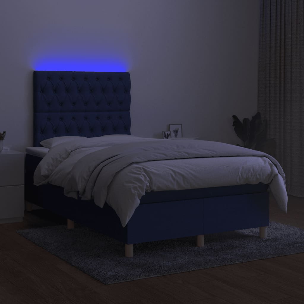 Boxspring met matras en LED stof blauw 120x190 cm