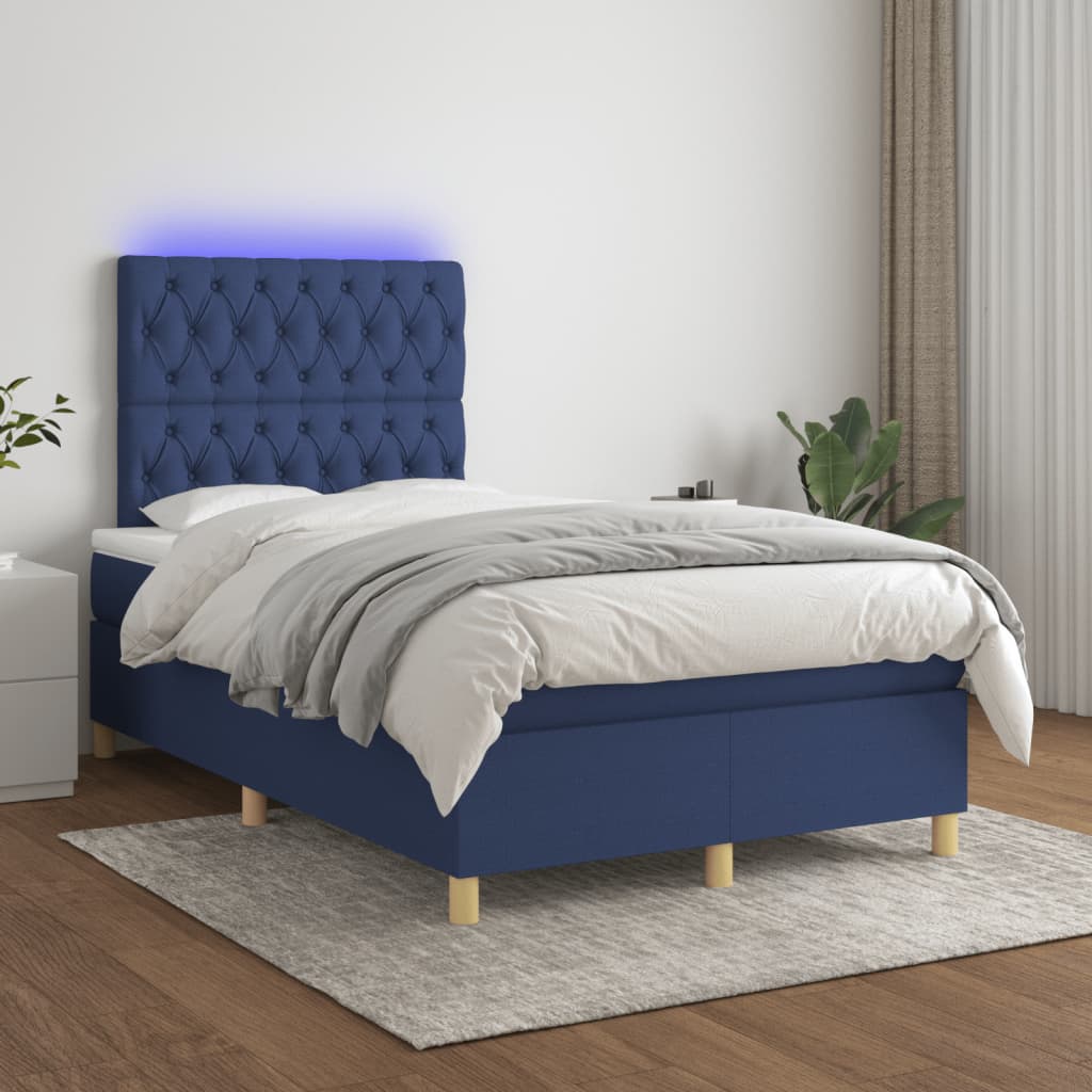Boxspring met matras en LED stof blauw 120x190 cm