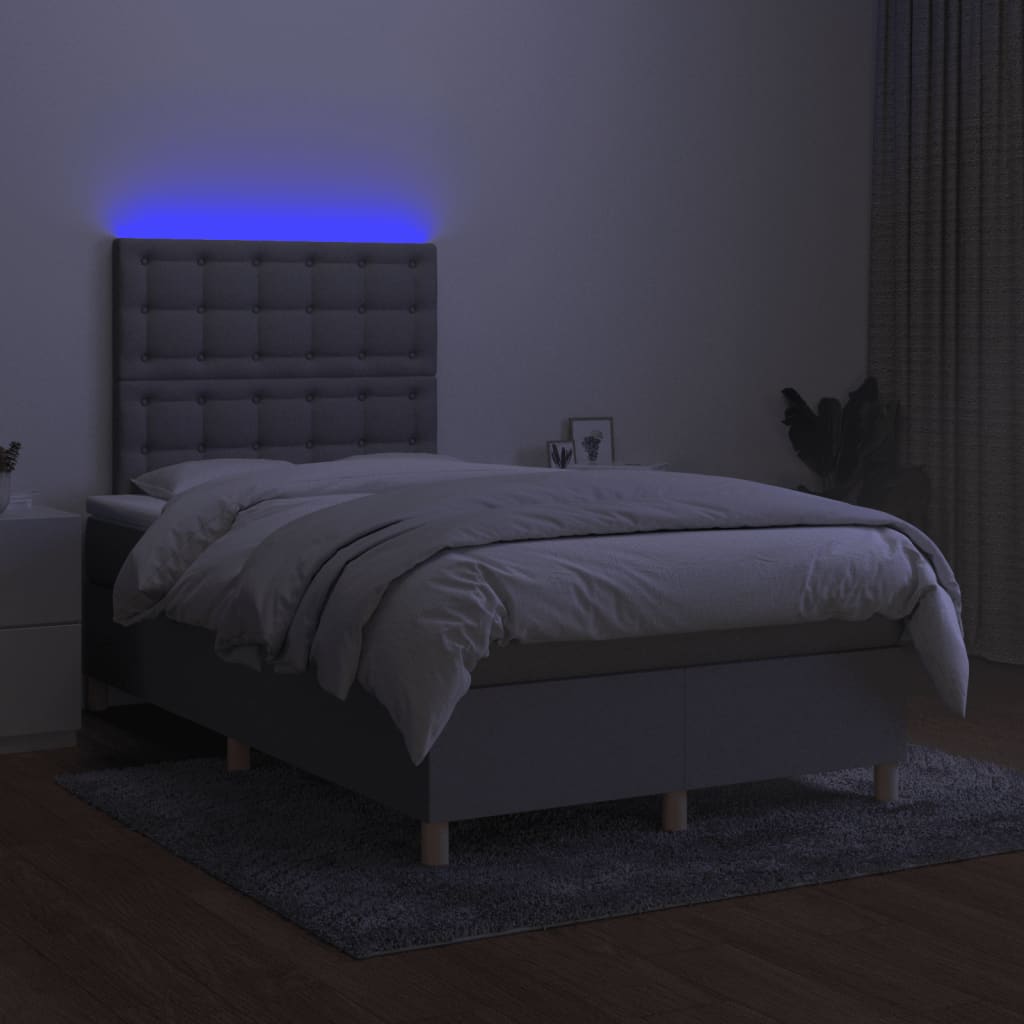 Boxspring met matras en LED stof lichtgrijs 120x190 cm