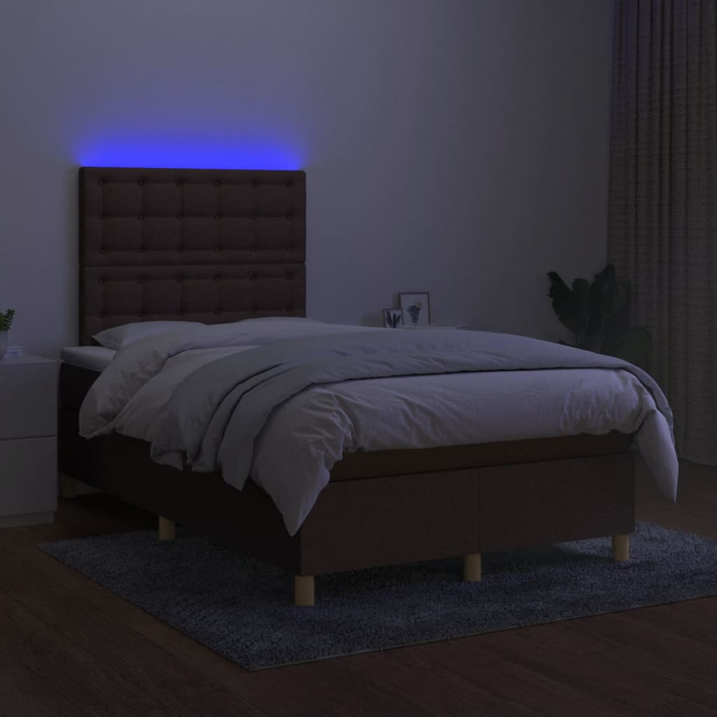 Boxspring met matras en LED stof donkerbruin 120x190 cm