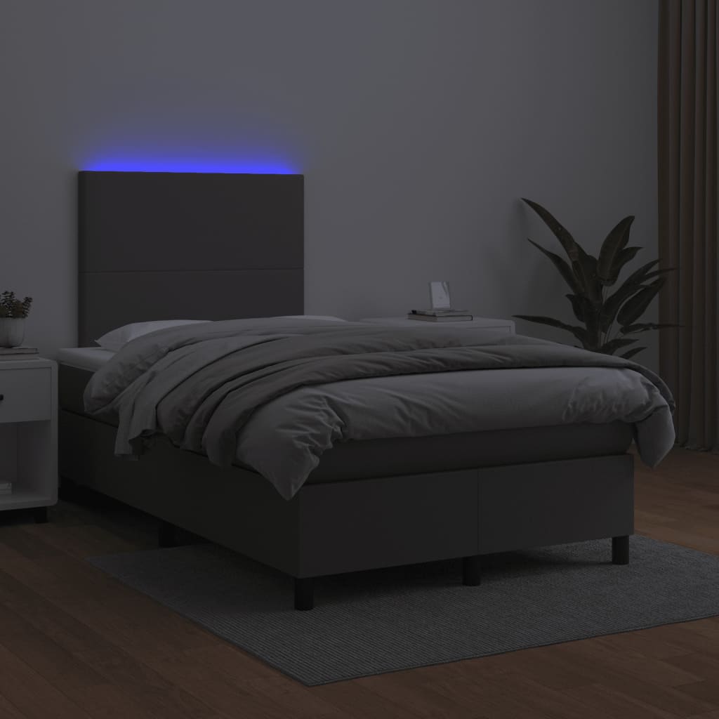 Boxspring met matras en LED kunstleer grijs 120x190 cm