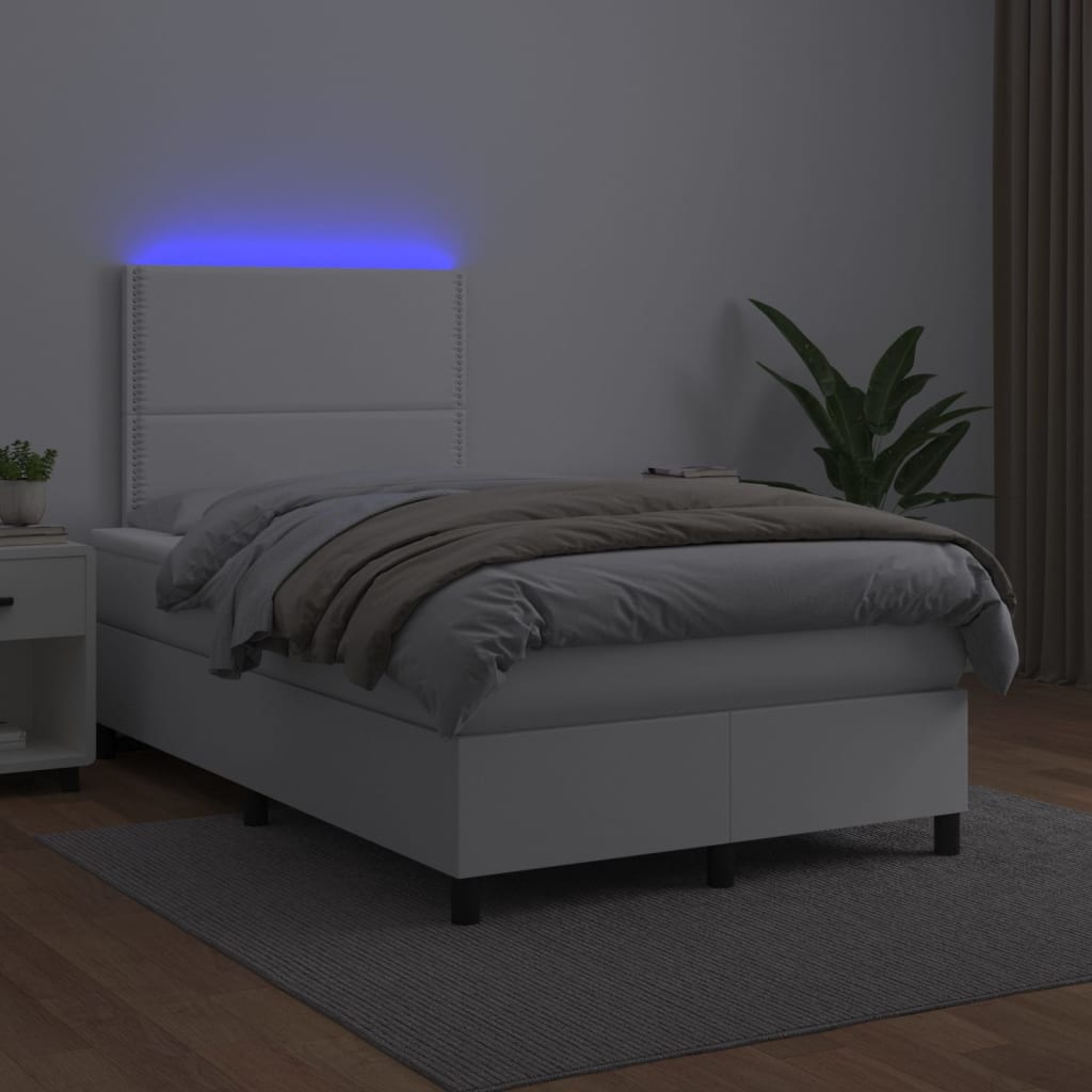 Boxspring met matras en LED kunstleer wit 120x190 cm