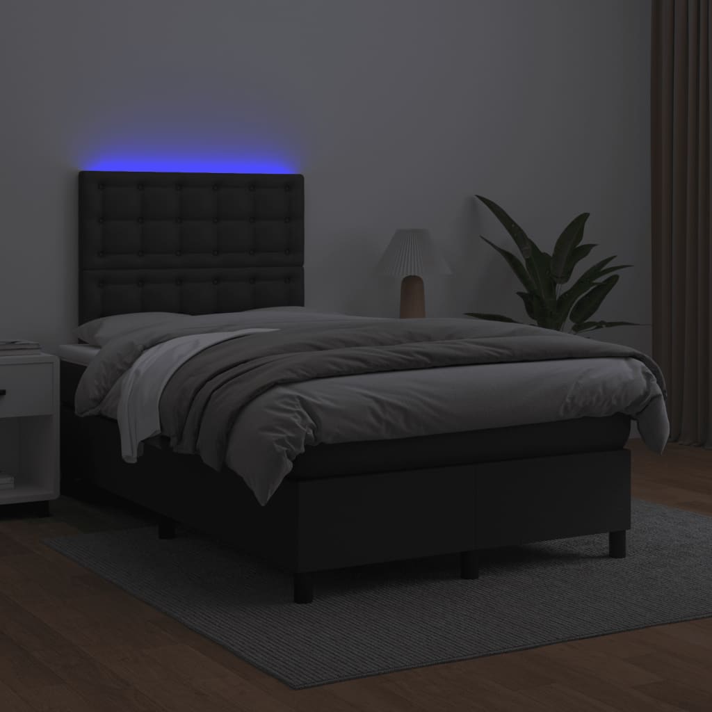 Boxspring met matras en LED kunstleer zwart 120x190 cm