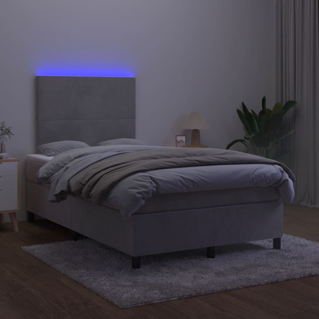 Boxspring met matras en LED fluweel lichtgrijs 120x190 cm