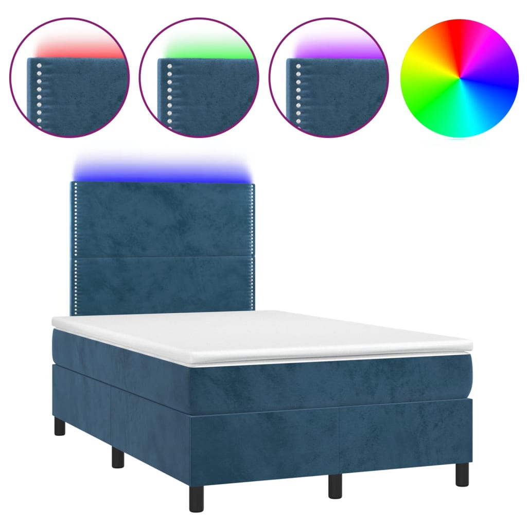Boxspring met matras en LED fluweel donkerblauw 120x190 cm